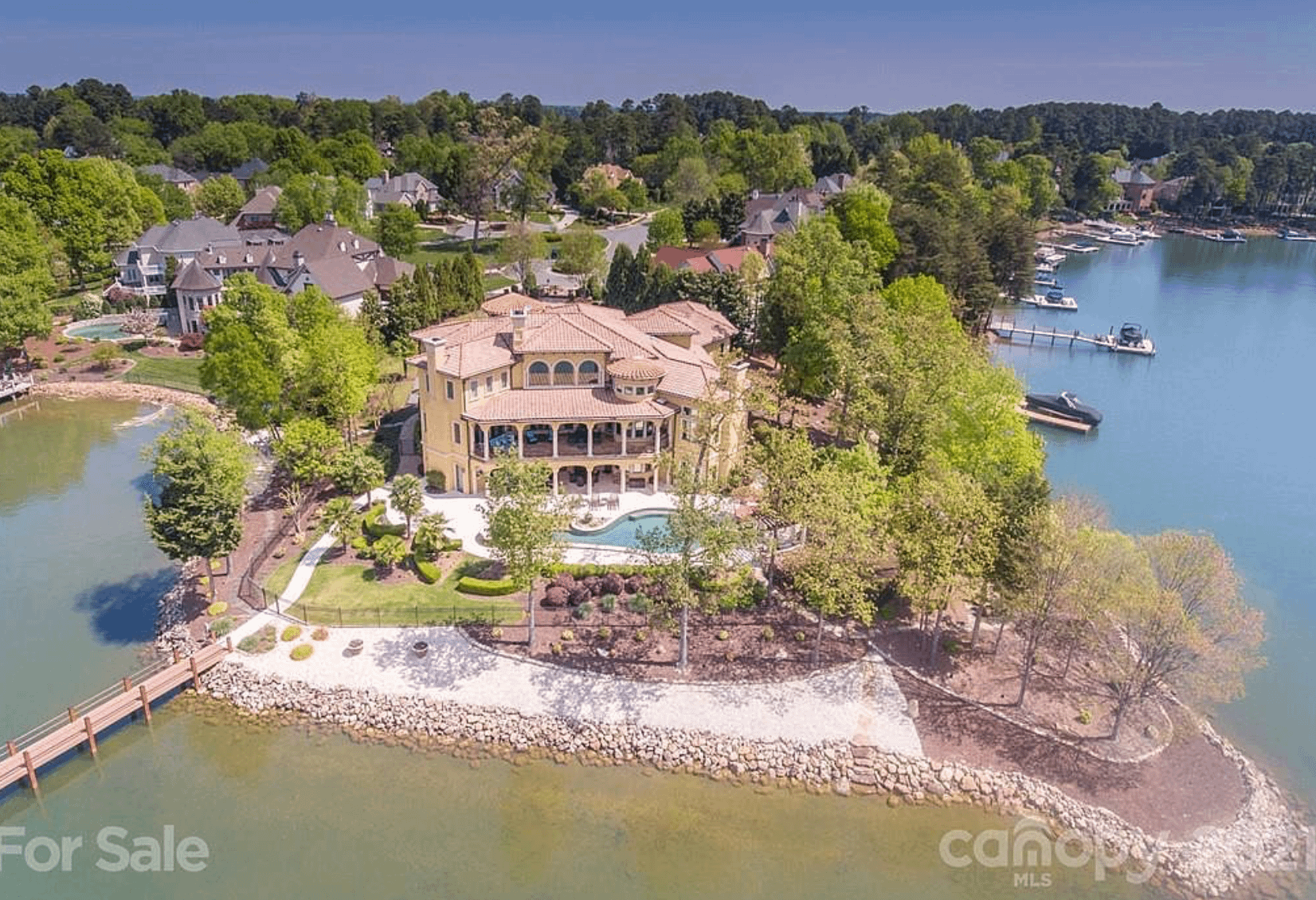 6.5 Million Mediterranean Style Lakefront Home In Cornelius, North